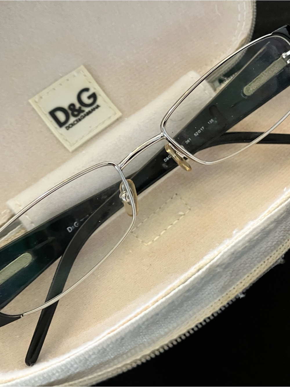 Dolce & Gabbana Silver Frame Black Temples Rectangular Glasses
